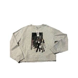 NWT DKNY Women's Crewneck Graphic Y2K Sweatshirt Gray Size M